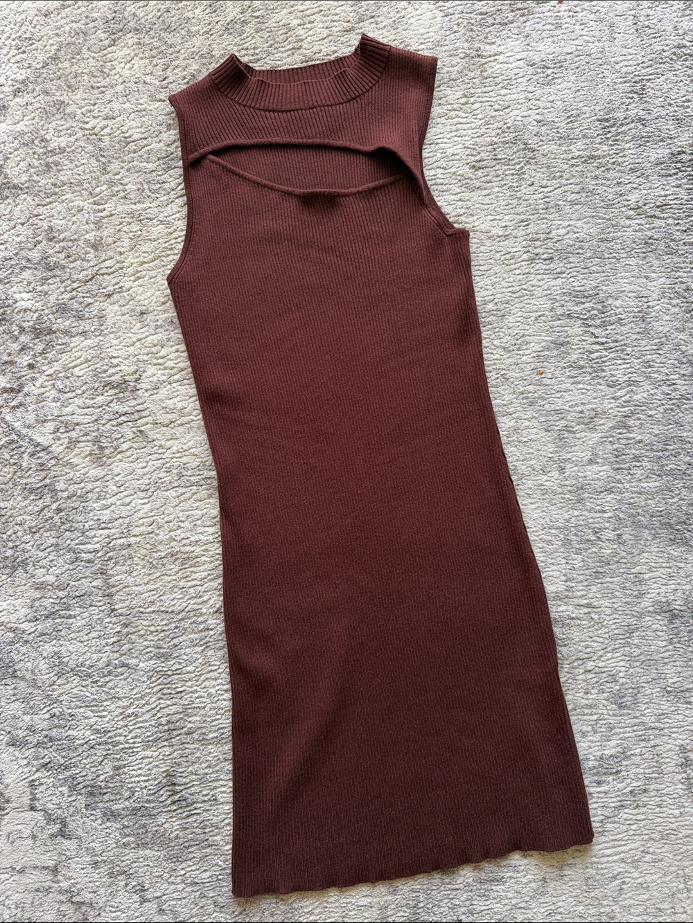 Pink Rose Sleeveless Cutout Knit Mini Dress in Chocolate Brown